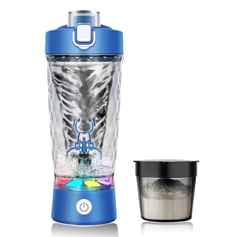 flintronic Protein Shake Bottle,650ml USB C Rechargeable Electric Protein Shake Bottle, Leakproof Travel Shaker for Protein Shakes-BPA Free, Made with Tritan, Removable Base(Blue)